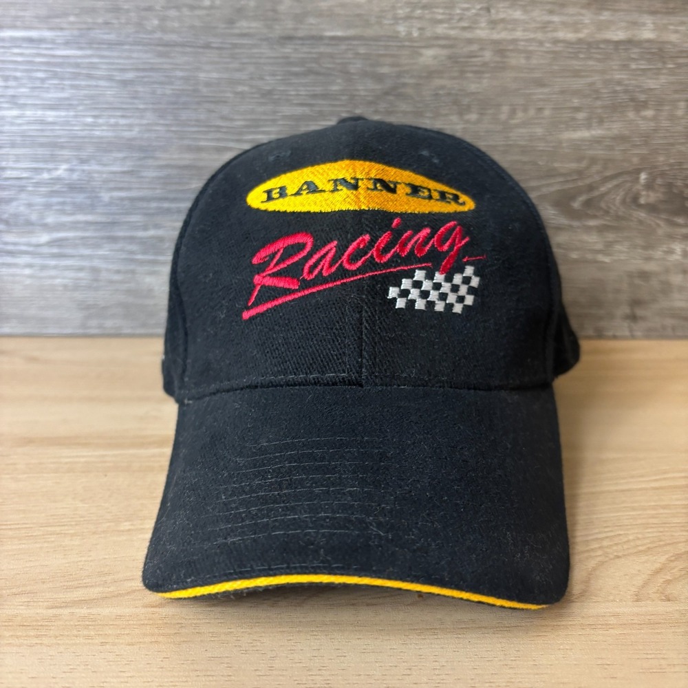Banner Racing Hat Cap Strap Back Black One Size Adjustable
